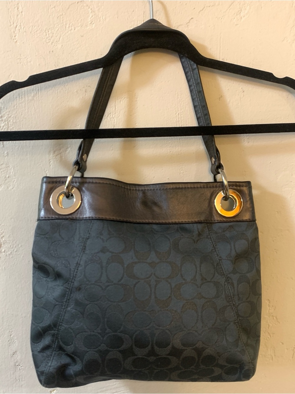 Coach Ashley Lurex Bag Shoulder One Handle Purse Metallic Signature Cs Authentic - Picture 6 of 16